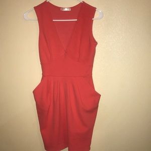 Pink deep v dress with pockets size small